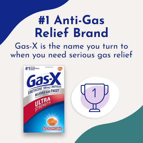 Gas-X Ultra Strength Gas Relief Softgels with Simethicone 180 mg for Bloating Relief, 50 Count