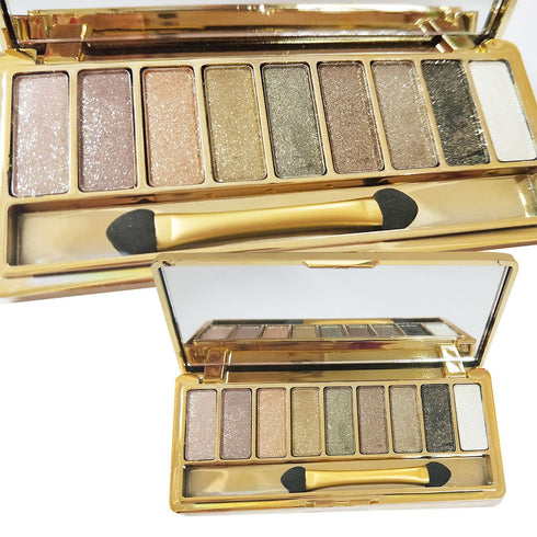 Sparkle Eyeshadow Palette & 9 Colors Shimmer Makeup Palette & Cosmetic Brush Set, Gold Glitter, Highly Shining