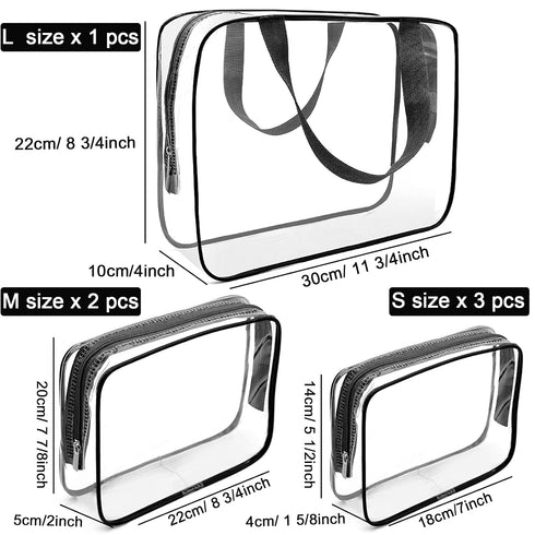 APREUTY Clear Makeup Bags, TSA Approved 6 Pcs Cosmetic Makeup Bags Set, Clear PVC with Zipper Handle for Travel
