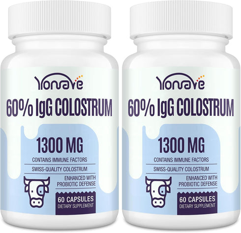 Bovine Colostrum Capsules Supplement 1300mg - Extra High 60% IgG for Gut, Bone, Exercise, Immune, 120 Capsules