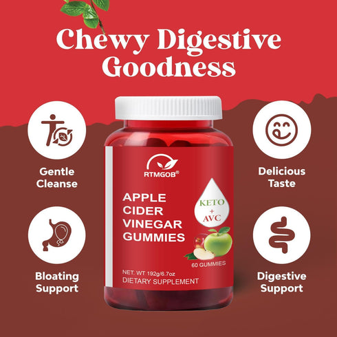 RTMGOB Gummy, B12, 1000 Supplement-60 Gummies Apple Cider Vinegar Vitamin mg, Apple Flavor, Vegan, Non-GMO, Gluten Free
