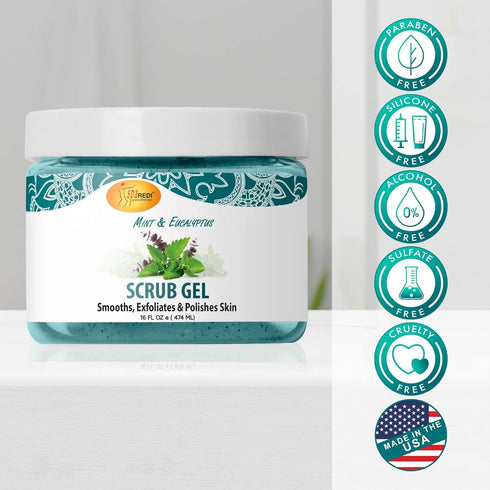 SPA REDI Exfoliating Scrub Pumice Gel, Mint & Eucalyptus, 16 oz - Body, Manicure & Pedicure Exfoliator with Hyaluronic