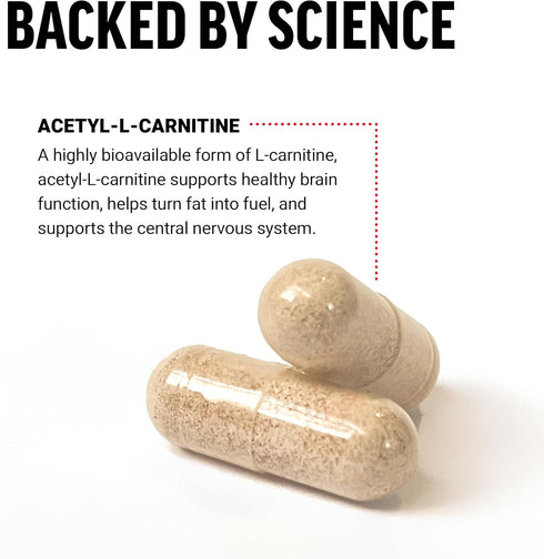 Force Factor Acetyl L-Carnitine Brain Supplement, 500mg Nerve Support & Cellular Energy Booster, Vegan, 100 Vegetable