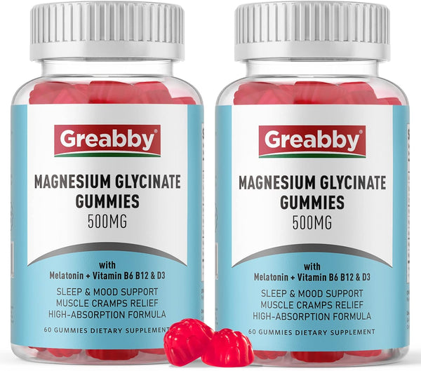 Magnesium Glycinate Gummies 500mg for Sleep Support, Chewable Magnesium for Women & Men, Muscle Relief (120 Gummies)
