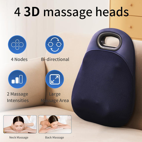 HawuMasseur ,4D 4 Shiatsu Neck and Back Massager ,With Heating and Bidirectional Rotation Heads Electric Massage Pillow