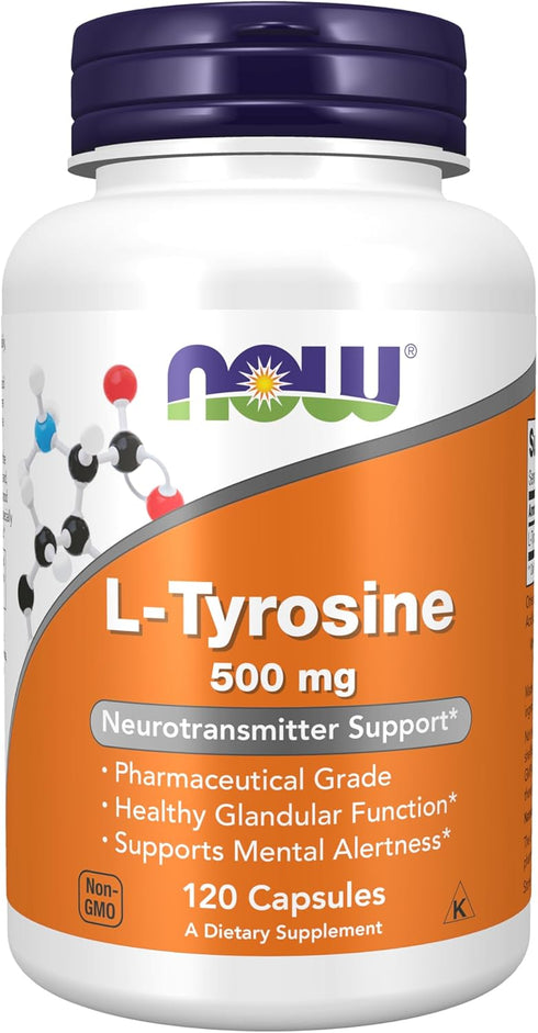 NOW Foods L-Tyrosine 500 mg, Supports Mental Alertness*, 120 Capsules