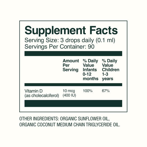 Immune 400 0.3 oz Bobbie Organic Baby Vitamin D Drops, Daily Liquid Supplement to Support Development, Health