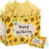 HSKMAKE Sunflower Birthday Gift Bag Yellow Sunflower Paper Bag with Card Yellow Tissue