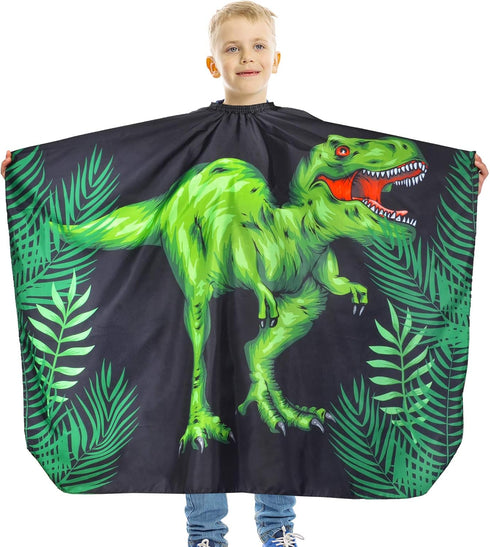 Kids Haircut Cape Waterproof Barber Cape Cover, Dinosaur Hair Cutting Cape for Boys with Adjustable Snap Closure