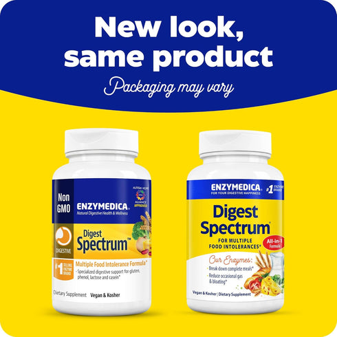 Enzymedica Digest Spectrum, Digestive Enzymes for Multiple Food Intolerances, Offers Fast-Acting Gas & Bloating Relief, 30 Count
