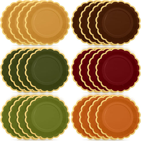 Tiangrid 48 Pcs Green and Brown Paper Plates 9 Inch Gradient Woodland Scalloped