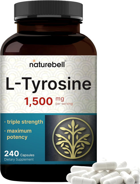 L Tyrosine Supplement, 1,500mg Per Serving, 240 Capsules | Essential Amino Acids for Brain Health, Cognitive Support