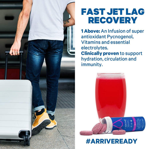 Jet Lag Relief Tablets, Berry-Flavored Effervescent Multivitamin with Pycnogenol, Travel Supplement for Hydration &