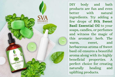SVA Sweet Basil Oil 4 Oz - 100% Pure Natural Therapeutic Grade for Skin, Hair, Deep Massage, Diffuser & Aromatherapy