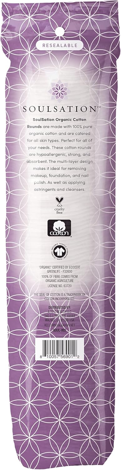Organic Cotton Rounds, 400 Count - Lint-Free Makeup Remover Pads for Face.
