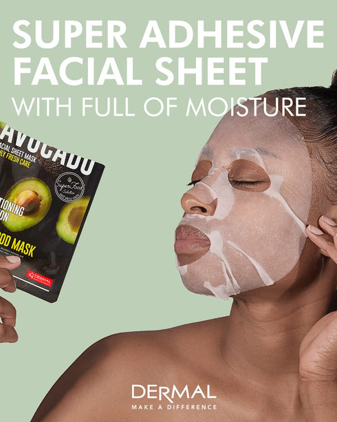 DERMAL Super Food Face Masks - 12 Pack Facial Sheet Masks for Glowing Skin, Moisturizing Natural Ingredients