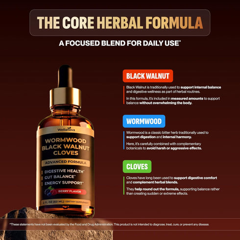 Wormwood Black Walnut Clove Cleanse for Humans - Advanced Detox for Adults - Gut Health Supplement with Wormwood Herb