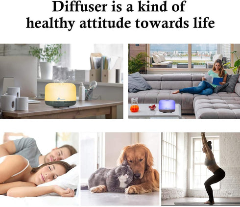 Diffuserlove Essential Oil Diffuser - 500ML Aromatherapy Diffuser, 7 Color LED Lights for Home Office Bedroom
