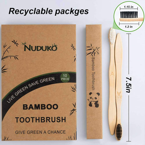 Biodegradable Bamboo Toothbrushes, 10 Piece BPA Free Soft Bristles, Natural, Eco-Friendly, Compostable