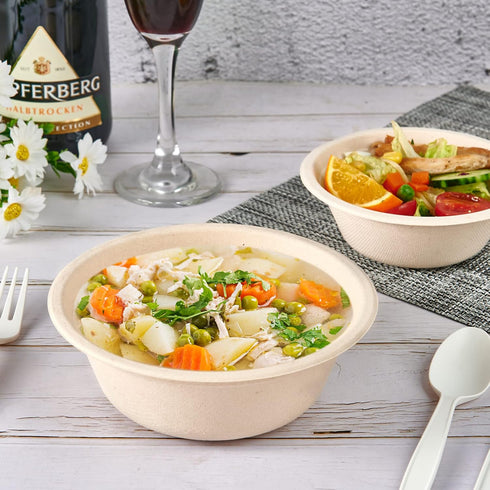 ECOLipak 12 oz Paper Bowls, 150-Pack Heavy-duty Compostable Disposable Soup Bowls for Hot and Cold Food