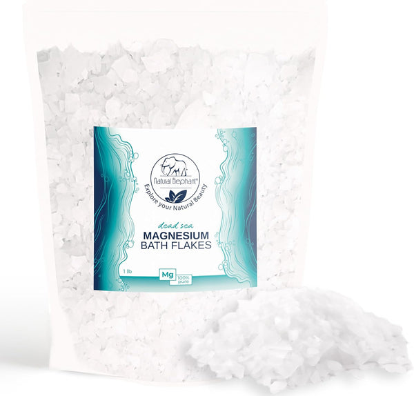 Natural Elephant Dead Sea Magnesium Bath Flakes 1 lb bag - Pure Magnesium Chloride Soak for Body and Foot Relaxation
