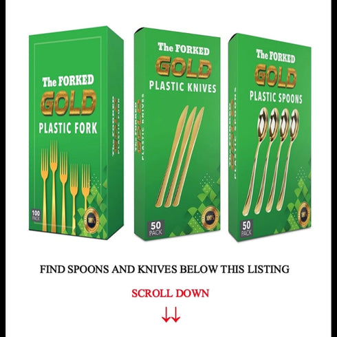 100 Pieces Gold Plastic Disposable Forks, Heavy-Duty Silverware for Party, Wedding, Occasion, 6.9 Inch Soup Forks