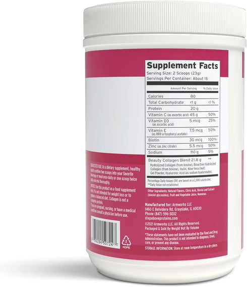 Beauty Collagen Peptides, Berry Hibiscus Flavor, 12 Oz