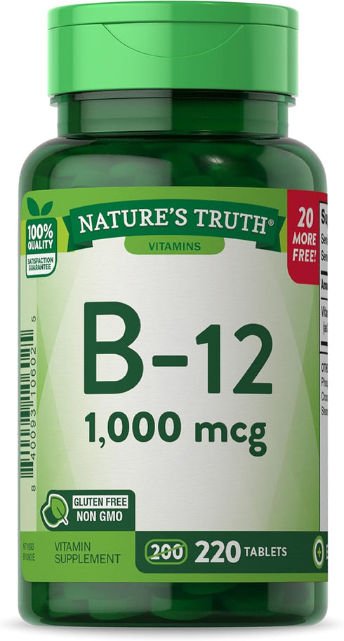 Nature's Truth B12 Vitamin Tablets | 1000 mcg | Non-GMO & Gluten Free Supplement | 220 Count
