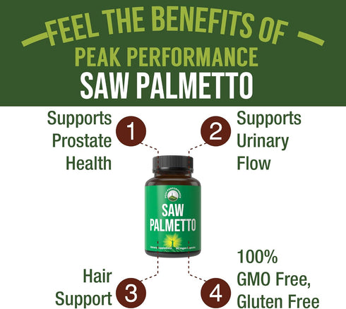 Peak Performance Saw Palmetto Capsules for Men and Women, 1000mg All Natural DHT Blocker Supplement