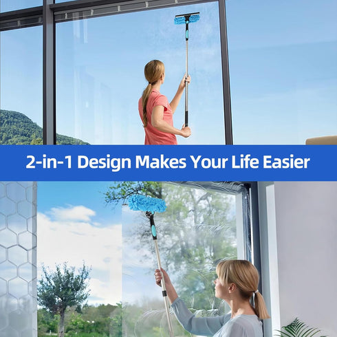 ScroRich 122'' 2-in-1 Window Washing Kit with Extension Pole, Window Cleaning Kit with Scrubber and Rotating Head
