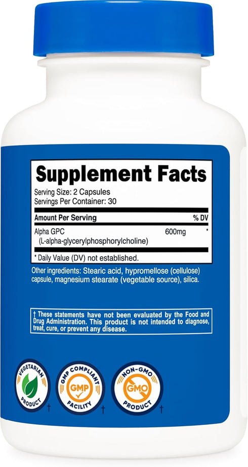 Nutricost Alpha GPC 600mg, 60 Vegetarian Capsules, Non-GMO and Gluten Free