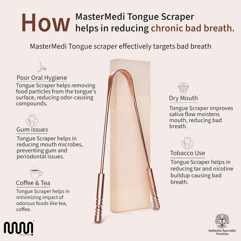 MasterMedi Pure Copper Tongue Scraper for Adults, Easy to Use Tongue Cleaner with Case (Pack of 1)