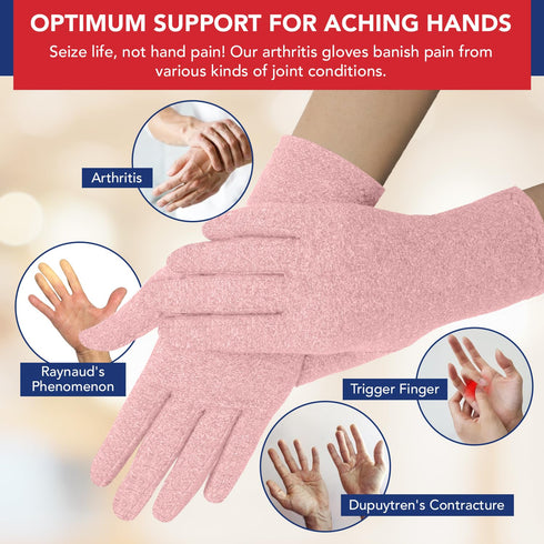 Doctor Developed Compression Gloves for Arthritis & Hand Pain, Full Finger Cotton Gloves, L, Pink