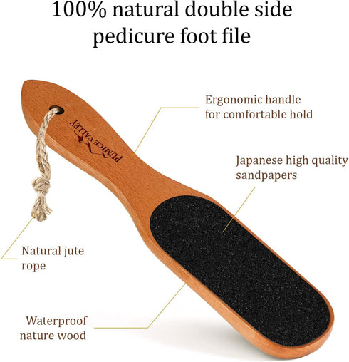 Pumice Stone Foot File, Wooden Pedicure Scrubber with Handle for Callus and Dead Skin Removal