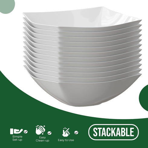 Exquisite Disposable Bowls, Plastic Serving Bowls Pack of 12, 8 Oz Square Salad Bowls for Parties