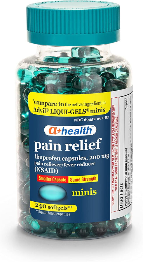 Mini Ibuprofen 200 Mg Softgels, Pain Reliever/Fever Reducer (NSAID), Made in USA, 240 Count