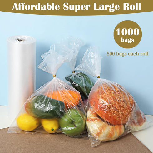 Limbeuuu 2 1000 2 (9.8 13.8 Inches) Rolls Plastic Produce Bags, Bags of Big Roll for Fruits, Vegetable, Bread, Clear