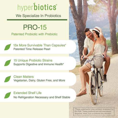 Hyperbiotics Pro 15 Vegan Probiotic Supplement | Time Release Pearls | 15 Diverse Strains | Probiotics for Women and Men | Digestive and Immune System Health | Gluten and Dairy Free | 30 Count