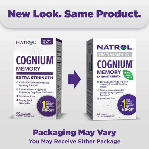 Natrol Cognium Memory Extra Strength, Brain Health Supplements for Adults, 60 Tablets