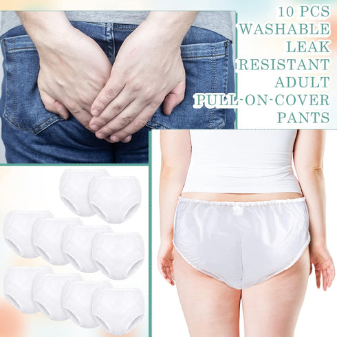Weewooday 10 Pcs Adult Plastic Pants, Medium, White, Waterproof Incontinence Underpants, EVA Pull on Cover Pants, Leak