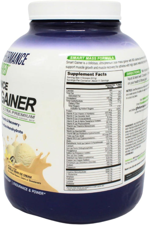 Performance Inspired Nutrition Smart Mass Gainer - 50G Protein, L-Glutamine, Creatine, Fiber, Digestive Enzymes,