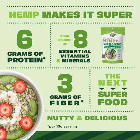 Manitoba Harvest Organic Hemp & Supergreens Powder, 7.5 oz – Green Superfood Powder with 6g of Protein, 3g of Fiber per serving – Vegan, Non-GMO Project Verified - 8 Essential Vitamins & Minerals
