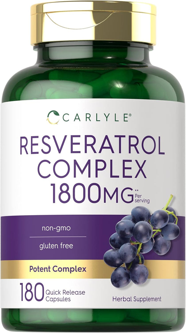 Carlyle Resveratrol Supplement 1800mg - 180 Capsules, Non-GMO & Gluten Free Potent Complex