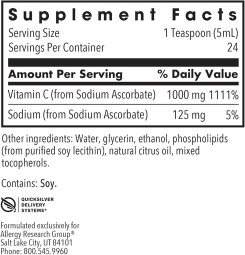 Allergy Research Group Micro Liposomal C, 1000mg Supplement, Liquid Vitamin C, 4 Fl Oz