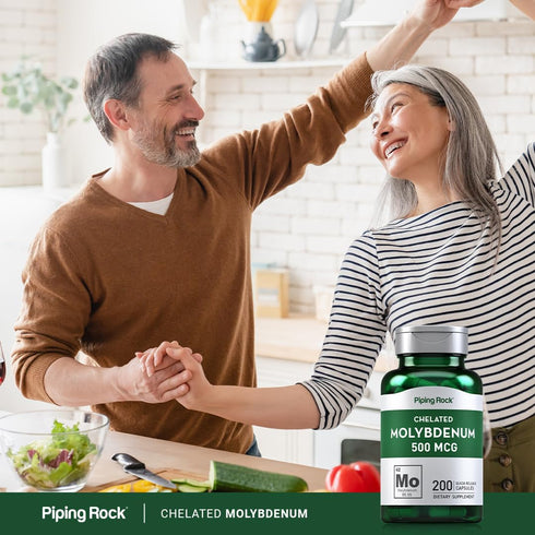Piping Rock Molybdenum Supplement 500 mcg, 200 Capsules, Non-GMO Chelated Molybdenum Amino Acid, Gluten Free