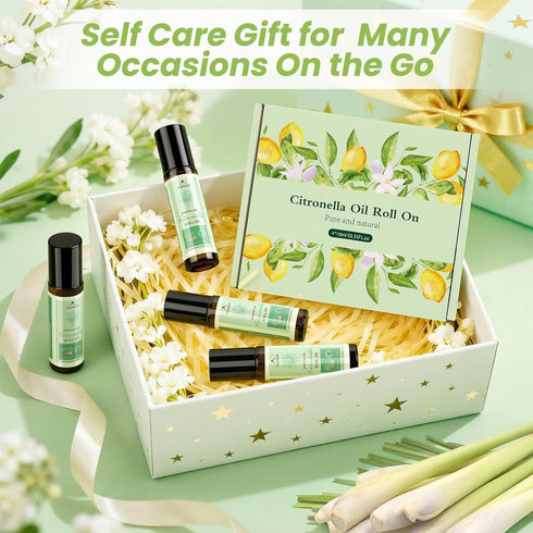 ZKONLY 4 0.34 oz Patio,Summer Citronella Oil Roll On for Camping Travel, PCS X fl Natural Lemongrass Oils, Essentials