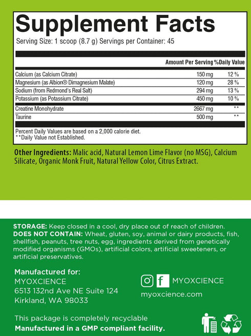 MYOXCIENCE Electrolyte Stix - Creatine Electrolyte Powder for Recovery from Exercise & Muscle Development (Lemon Lime