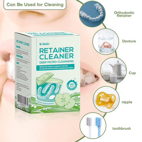 Retainer Cleaner & Denture Cleaning Tablets, Fresh Apple Flavor for Mouth Guard Cleaner (120 Count)