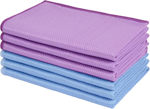 SINLAND Microfiber Glass Cleaning Cloth, 6PK, Lint Free for Windows, Car, Mirrors, Stainless Steel, 16x16 Inch