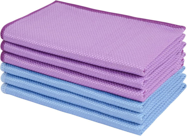 SINLAND Microfiber Glass Cleaning Cloth, 6PK, Lint Free for Windows, Car, Mirrors, Stainless Steel, 16x16 Inch